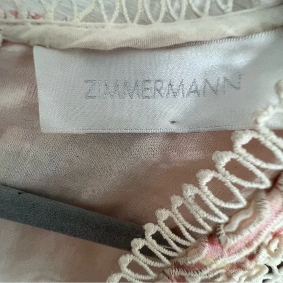 Zimmerman A Line Dress w Crochet Mesh Detailing and Beige w pink & purple Sz 6 - Picture 6 of 11